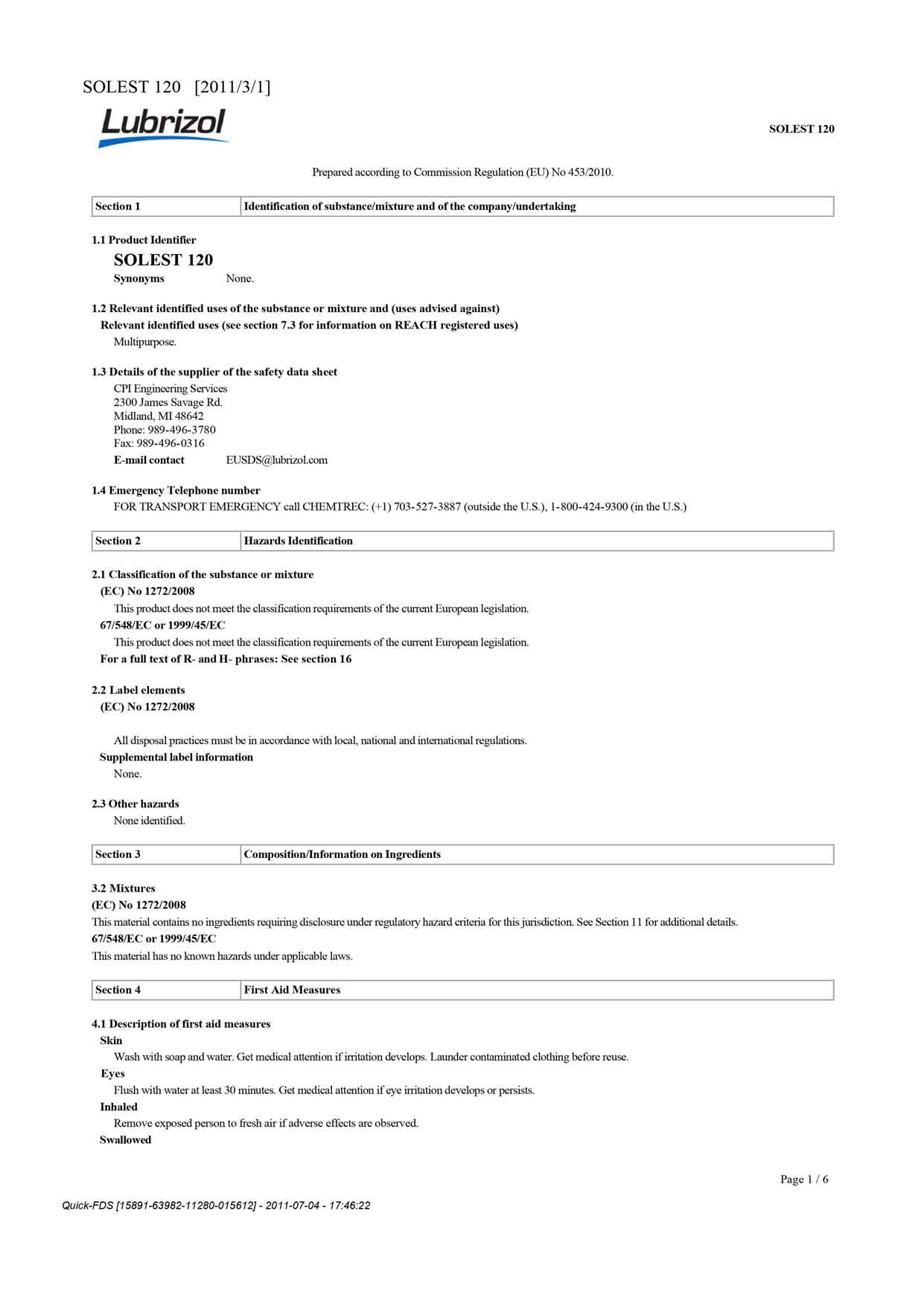 Solest 120 MSDS